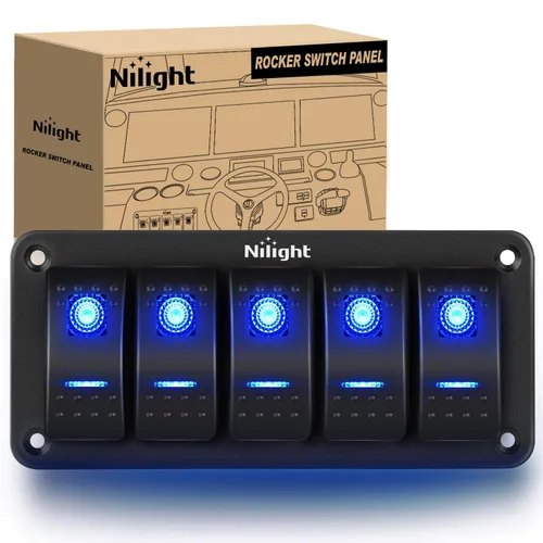 Miniatura 29 de Nilight Panel de interruptor basculante de 2 posiciones, 12V 24V DC, interruptores rojos, aluminio, 5 pines, ON OFF, precableado, impermeable