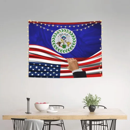 Miniatura 3 de Tapiz decorativo para pared, diseño de bandera estadounidense y bandera de Belice, manteles de arte hippie de 29 x 37 pulgadas para dormitorio, sala