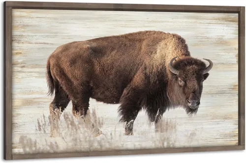 Miniatura 7 de Arte de pared enmarcado de bisonte americano, imagen rústica de vida silvestre, animales pintados, impresiones de búfalo, ilustraciones de madera
