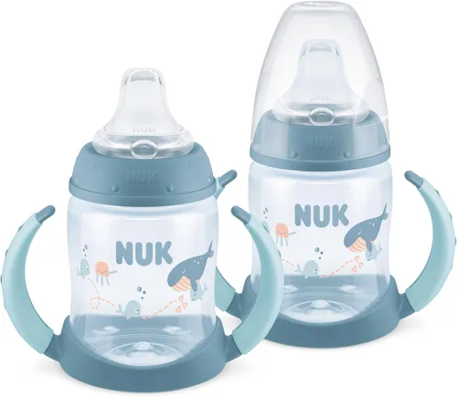 NUK First Choice - Vaso para aprender 2.0, 5 onzas, con asas, a prueba de derrames, a prueba de fugas, vaso con popote suave, paquete de 2