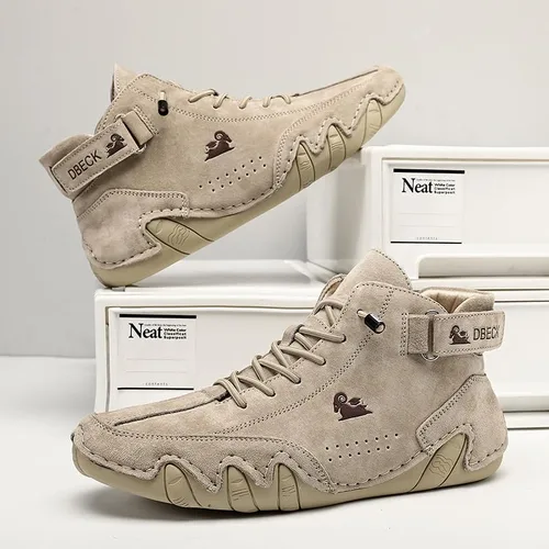Miniatura 6 de JishinGal Botines Chukka casuales de gamuza con cordones para hombre, botas altas hechas a mano, zapatos deportivos para caminar al aire libre, sin