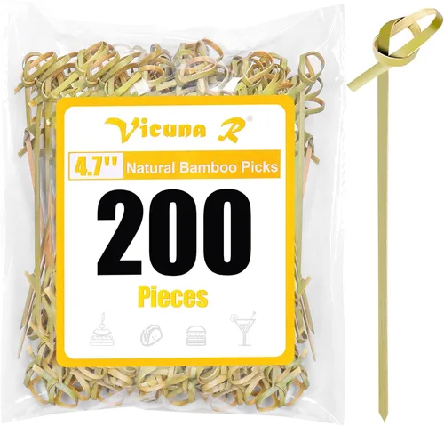 Miniatura 10 de 1200 piezas de palillos de cóctel de bambú, palillos de dientes elegantes para aperitivos, palos de cóctel de 4.13 pulgadas con nudo para bebidas