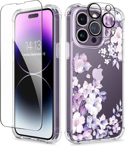 Miniatura 62 de GVIEWIN - Funda floral para iPhone 14 de 6.1 pulgadas, protector de pantalla + protector de lente de cámara, no se amarillenta, a prueba de golpes
