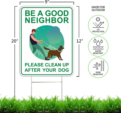 Miniatura 2 de Letreros de "Clean Up After Your Dog" (2 unidades, 9 x 12 pulgadas) con estacas en H de metal, doble cara, carteles de césped sin excremento de Verde