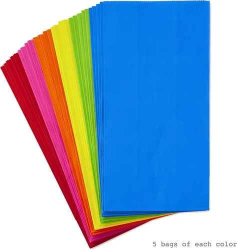 Miniatura 7 de Hallmark Bolsas envueltas para regalos de fiesta de color sólido (30 unidades, 5 de cada una de azul, rojo, verde, amarillo, naranja, rosa)