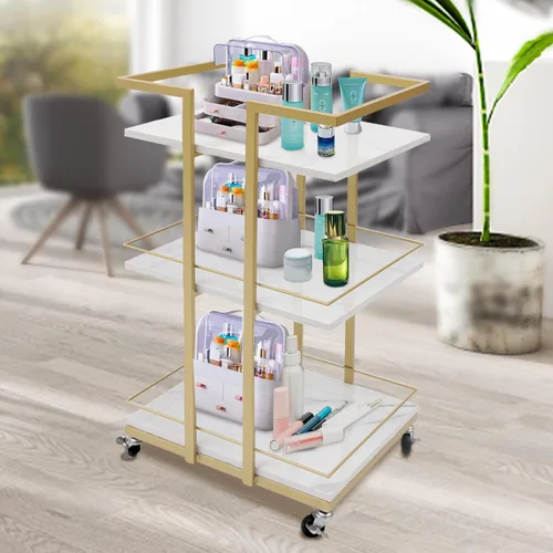 Miniatura 5 de Carrito rodante de 3 niveles con rueda, carrito organizador de baño, carrito dorado para servir, carrito multifunción para cocina, sala de estar