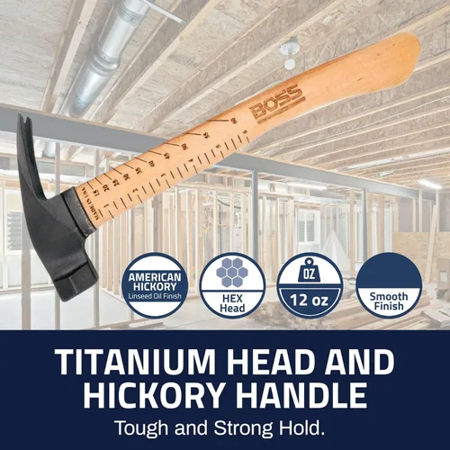 Miniatura 7 de Boss Hammer Martillo de titanio Ti64 de grado de construcción de 12 onzas – Mango de nogal Tennessee – Cuadrado de encuadre, diseño de garra