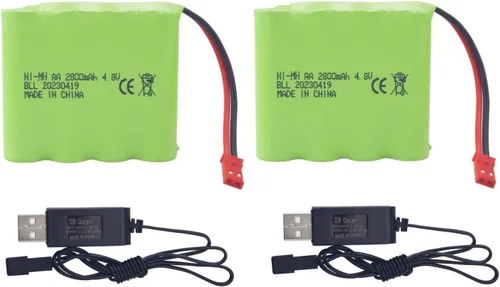 sea jump Paquete de 2 baterías AA de 4.8 V 2800 mAh RC con enchufe JST-2P y cable de carga USB adecuado para juguetes eléctricos RC, excavadoras,