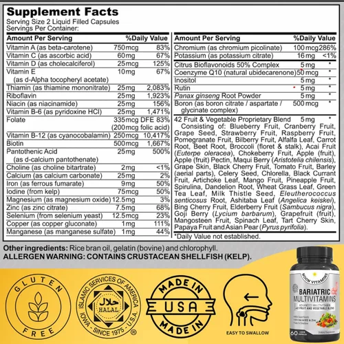 Miniatura 2 de Multivitamínico bariátrico con hierro para mujeres y hombres, mezcla todo en uno de 42 superalimentos para energía y apoyo inmunológico