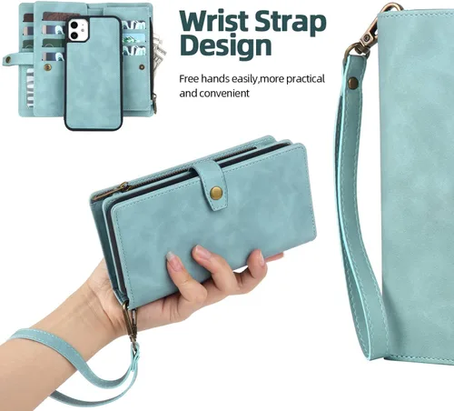 Miniatura 7 de TwoHead Funda tipo cartera para iPhone 11 con tarjetero y funda magnética desmontable para teléfono, funda de piel sintética para mujeres/hombres