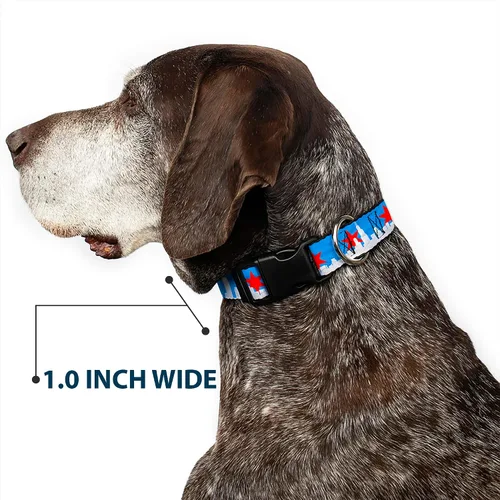 Miniatura 6 de Buckle-Down Collar de clip de plástico, diseño de Chicago Skyline/Flag Distressed Black/White/Red – 1 pulgada de ancho – Se adapta a cuello de 9 a