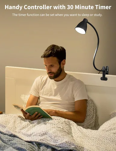 Miniatura 4 de BOHON Lámpara de Escritorio 5 Modos de Color 10 Niveles de Brillo Regulable Luz de Lectura 10W 38 LED Lámpara con Abrazadera con Temporizador