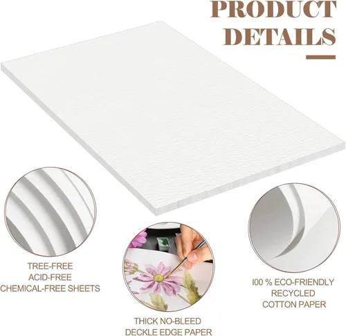 Miniatura 6 de Kisston 20 hojas de papel de acuarela grande de 22 x 30 pulgadas, 140 lb/300 GSM, papel de dibujo de algodón con textura blanca en blanco