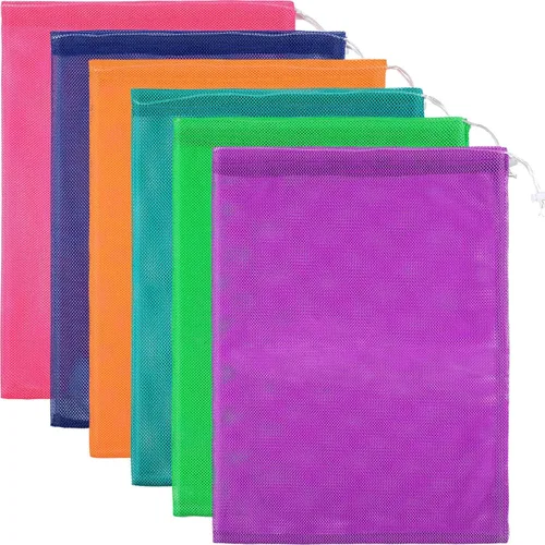 Frienda 6 bolsas de lavandería de malla de nailon multicolor con cordón, 15 x 22 pulgadas, gimnasio, ducha, juguetes, playa, artículos delicados