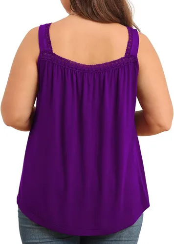 Miniatura 5 de TIANZHU Camisetas sin mangas de talla grande para mujer, camisetas de verano para mujer, talla grande, detalle de encaje, ajuste holgado, sin mangas