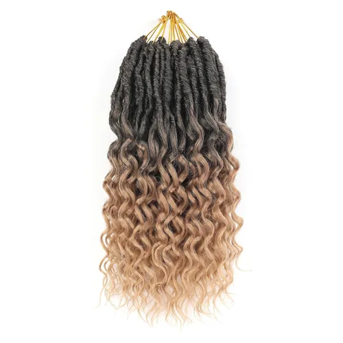 Cabello de Ganchillo Goddess Locs de 14 Pulgadas 8 Paquetes Nuevos Faux Locs Suaves Trenzas de Ganchillo Ondas Profundas Extensiones de Cabello T27.