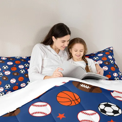 Miniatura 2 de Homewish Juego de edredón de juegos deportivos de pelota, tamaño twin, juego de ropa de cama de béisbol y baloncesto, 2 piezas para niños