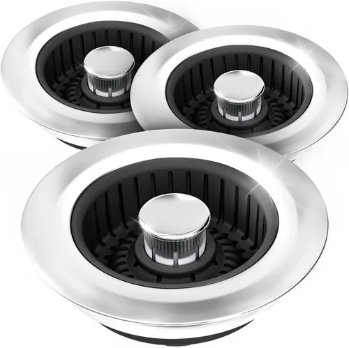 Miniatura 10 de zaa Colador de drenaje para fregadero, tapón 3 en 1 para fregadero de cocina, tapón de drenaje de cocina de acero inoxidable y cubierta con colador