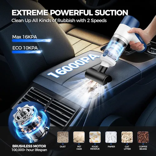 Miniatura 2 de Aspiradora de Coche Inalámbrica, 4 en 1 Aspiradora Portátil 16000PA Alta Potencia Soplador de Polvo y Soplador de Aire y Bomba, Aspiradora de Mano
