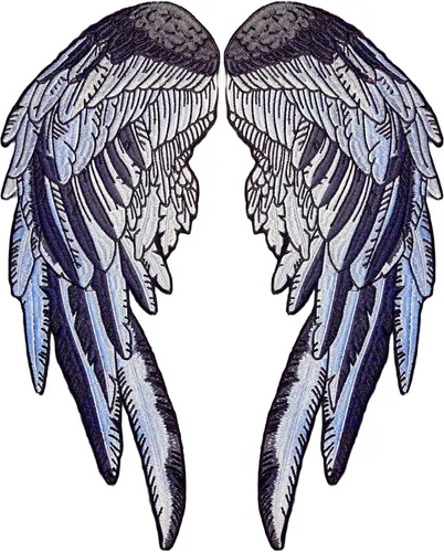 Juego de parches termoadhesivos de alas de ángel, diseño de plumas bordadas gris oscuro y negro para pollitos de motociclista y damas jinetes