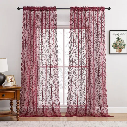 Miniatura 19 de Cortinas de encaje transparentes FOLKSIDE de 72 pulgadas de largo, juego de 2 cortinas florales victorianas de paisley para sala de estar, recámara