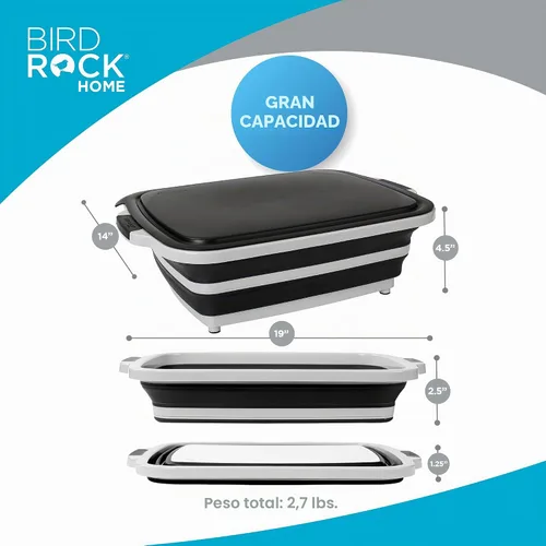 Miniatura 3 de BIRDROCK HOME Tina plegable grande de preparación para barbacoa con tabla de cortar, organizador de parrilla multifunción con colador y tapa, cuenco