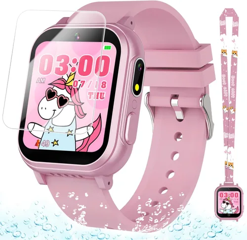 Miniatura 9 de Reloj inteligente impermeable para niños con 32 juegos, cámara dual, video, seguimiento de hábitos, reproductor de música, podómetro, protectores