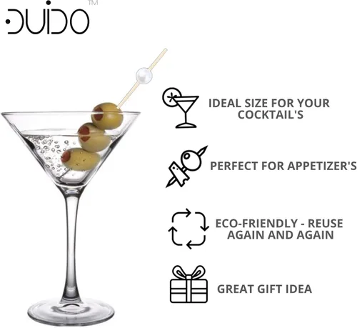 Miniatura 4 de Púas de bambú para cócteles, palillos de dientes, 120 unidades, 4.75 pulgadas, color blanco perlado de madera con volantes para aperitivo, Martini