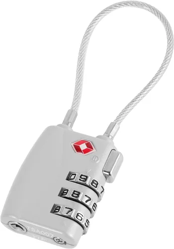 Miniatura 12 de Paquete de 5 cerraduras TSA para equipaje, aprobadas por la TSA, combinación de 3 dígitos, candados de viaje de la TSA, candados de cable Plateado
