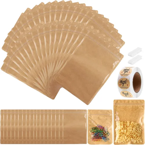Miniatura 33 de Paquete de 150 bolsas holográficas de Mylar de 5 x 8 pulgadas con ventana transparente, pequeñas bolsas de papel de aluminio resellables