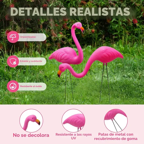Miniatura 4 de JOYIN Juego de 2 pequeñas estacas de adorno de flamenco rosa para patio, mini estatua de flamenco de plástico con patas de metal para aceras