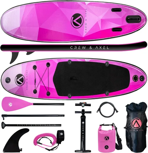 Crew Axel - Tabla de remo inflable de 10 pies 33 pies 6 pulgadas, extra ancha y ligera (18 libras), juego de SUP premium incluye 2 bolsas, remo