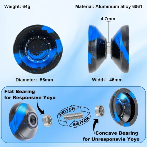 Miniatura 2 de C2 Yoyo - Yoyos profesionales sensibles, principiantes y adultos, yoyos de doble función, yoyo de metal con bolsa, guantes, 10 cuerdas de yoyo y kit