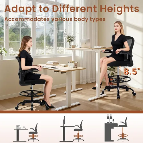 Miniatura 5 de AreShark Silla de Oficina para Dibujo - Silla de Oficina Alta Ergonómica con Reposapiés Ajustable - Silla de Escritorio de Altura de Barra Ajustable