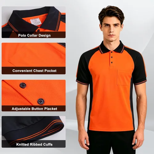 Miniatura 5 de Camisa de seguridad de alta visibilidad, manga corta y larga, polo reflectante, camisetas de trabajo para hombres anaranjado-s