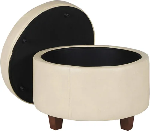 Miniatura 19 de Homepop Decoración del hogar Otomana redonda tapizada de almacenamiento Otomana con almacenamiento para sala de estar y dormitorio (negro Geo)