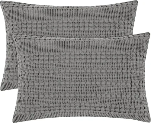 Miniatura 85 de PHF Fundas de almohada con tejido de gofre de 24" x 24", paquete de 2, funda de almohada cuadrada 100% algodón para decoración de ropa de cama, sin