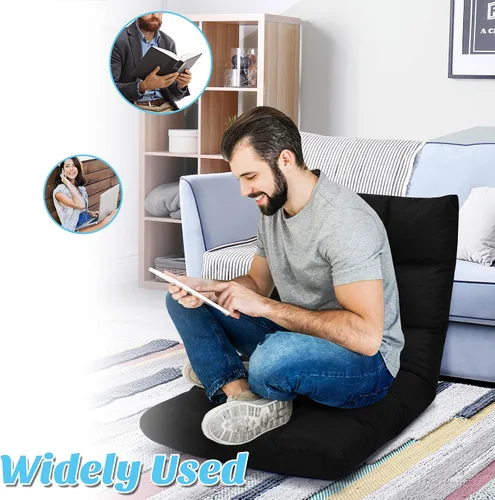 Miniatura 7 de Giantex Sofá ajustable para juegos de piso, acolchado de 14 posiciones, plegable, reclinable perezoso, esponja de alta resistencia, tela de algodón