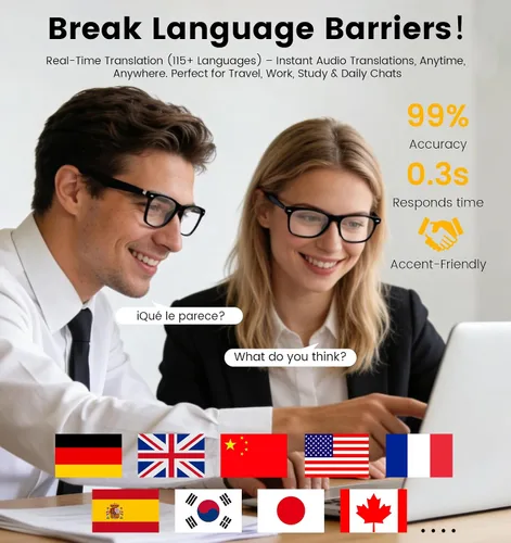 Miniatura 2 de Lentes inteligentes AI para hombres y mujeres con traducción en tiempo real y audio Bluetooth, gafas de traductor de 115 idiomas con altavoces