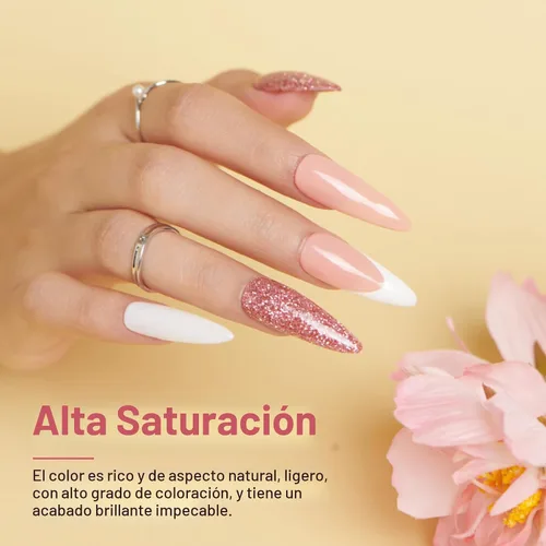 Miniatura 4 de AZUREBEAUTY Kit de iniciación de uñas en polvo de inmersión, 4 colores con purpurina rosa suave, arte de uñas francés, con capa base, capa superior