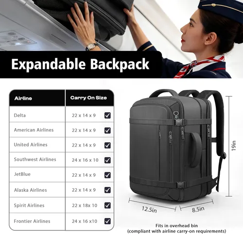 Miniatura 2 de Ample Space Mochila de viaje con garantía de por vida, mochila de mano expandible con puerto de acceso por cable, se adapta a portátiles de 17.3