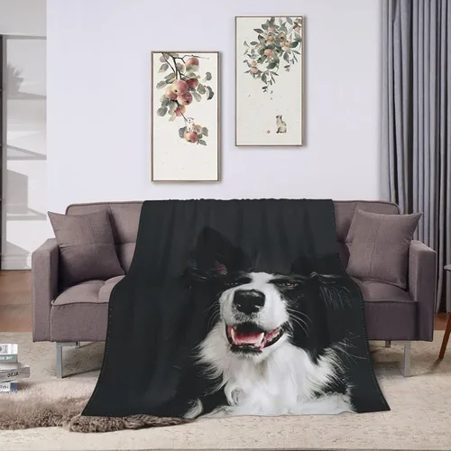 Miniatura 9 de Manta moderna de franela y felpa, manta con sonrisa de Border Collie para perros felices para un mejor sueño, manta de fácil cuidado para aire