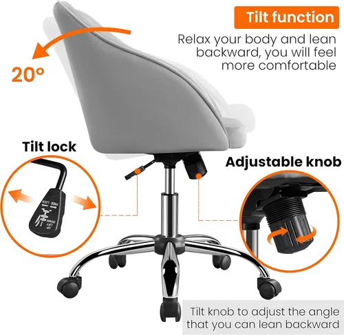 Miniatura 4 de Yaheetech Silla de Escritorio/Tocador de Terciopelo con Ruedas y Respaldo, Pequeña Silla Giratoria Cómoda y Bonita para Computadora con Altura