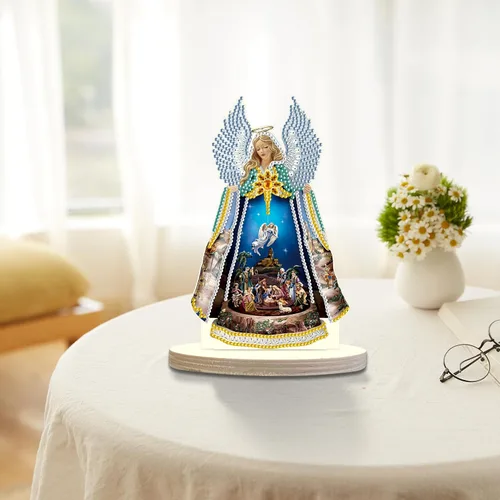 Miniatura 4 de Kits de arte de diamantes de Navidad con belén de ángel: decoración de pintura de diamante de mesa con santa familia, adorno de escritorio