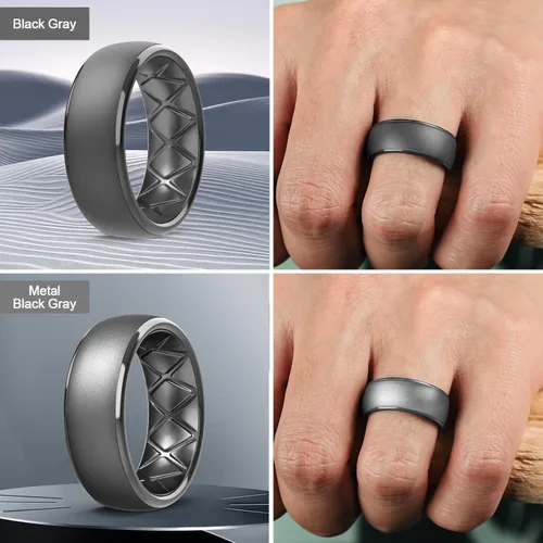 Miniatura 14 de Egnaro Anillos de boda de silicona para hombre: 1/4/6/7 Multipack de anillos de boda de goma con arco interior Diseño ergonómico transpirable