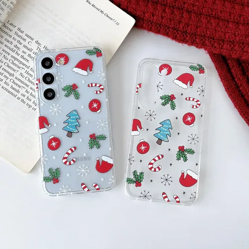 Miniatura 4 de RALEAVO Funda de Navidad transparente para Samsung Galaxy S22 Plus, bonita funda de vacaciones de invierno para mujeres, niñas y niños con sombreros