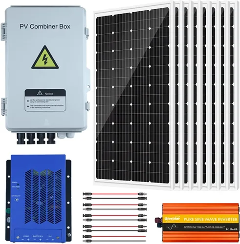 Miniatura 10 de Sistema solar de 960 vatios y 12 voltios fuera de la red: 8 paneles solares de vidrio monocristalino de 120 W + caja combinadora de 4 cuerdas +