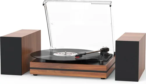 Tocadiscos vintage con altavoces externos, tocadiscos de transmisión por correa para discos de vinilo, altavoces estéreo duales, reproductores de