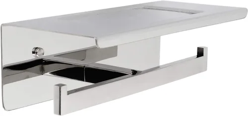 Soporte para papel higiénico, soporte de doble rollo de papel higiénico con estante, montado en la pared, acero inoxidable pulido