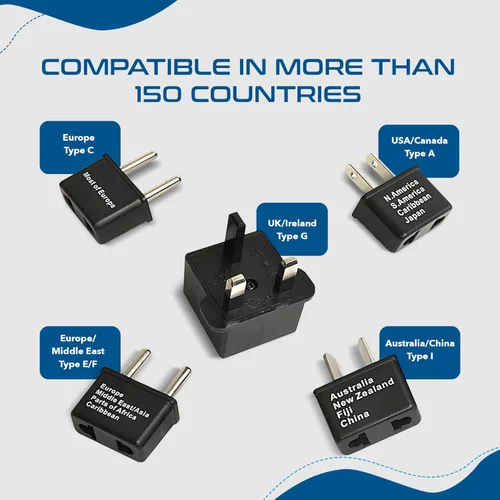 Miniatura 3 de Ceptics Adaptador de enchufe de viaje internacional de 5 piezas, ideal para teléfonos celulares, cargadores de batería, computadoras portátiles